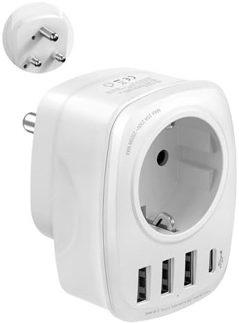Adattatore Germania-Sudafrica, adattatore da viaggio di tipo M con 3 USB e 1 USB, adattatore di presa per il Sudafrica Namibia, Lesotho, Mozambico