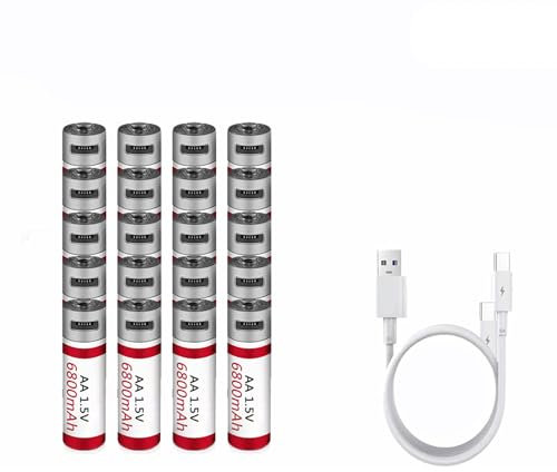 WILLQ Baterías AA Litio Recargables Batería Iones Litio 6800 mAh Salida Constante USB 1,5 V Carga rápida de 2 Horas con Cable USB Más de 1000 ciclos Batería Doble A,20pcs 1.5v6.8ah
