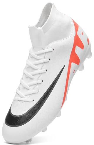 Unitysow Fußballschuhe Herren Outdoor High Top Spike Cleats Fußball Stiefel Professionelle Athletics Trainingsschuhe,T23156 Weiß,EU42