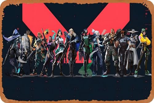 All characters from Valorant Poster Retro Metal Tin Sign Vintage Sign For Home Coffee Bars Pubs Shop Wall Trippy Decor 8x12 Inch