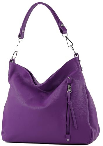 modamoda de T183 Damen Schultertasche Handtasche Tragetasche Echtleder Groß handmade in Italy, Farbe:Purple