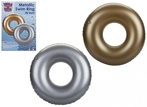 Schwimmring in Silber/Gold, glänzend, metallisch, 50 cm, 2 Stück, aufblasbarer Pool-Schwimmer & auffälliges Design, perfektes Sommer-Accessoire