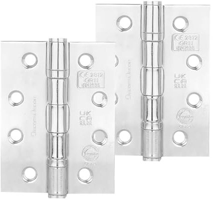 Decoranddecor Door Hinges Internal - Fire Rated - 4inc / 102mm - Ball Bearing - Steel - Polished Chrome - 1 Pair