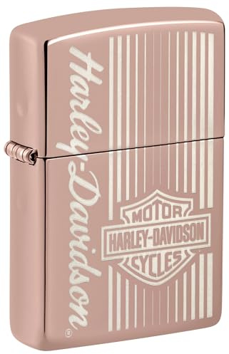 Zippo Windproof Lighter, Harley-Davidson Design – High Polished Rose Gold, Laser Engraving – Refillable, Reusable, Windproof Design – Comes in Gift Box – Made in USA