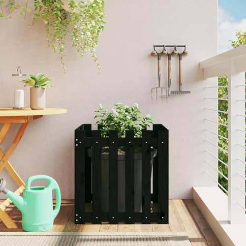 ShGaxin Jardinière avec Design de clôture Noir 60x60x60 cm pin Massif,Jardiniere sur Pieds,Bac avec Treillis,Jardiniere Terrasse474