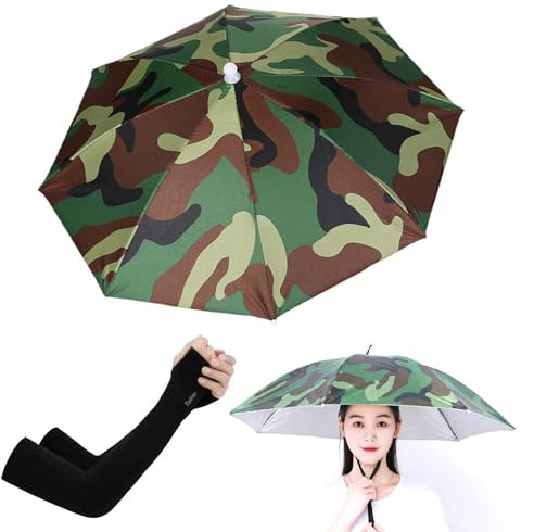 Mikiuly Regenschirmhut, Angelschirm, Sonnenschutz, Faltbarer Regenschirm Hut, Sonnenschirm Hut, Regenschirm Hut, Sonnenschirm-Regenschirm Hut, für Outdoor-Angelcamping mit Sonnenschutzärmeln