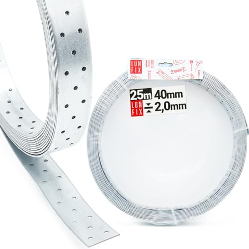 Bande perforée acier galvanisé 25m x 25mm x 1,0mm, équerre metal | ruban fixation métal robuste, plaque perforée pour bois, perforatrice bricolage, panneau mural, support construction