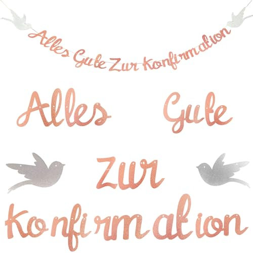 Kommunion Girlande Alles Gute zur Konfirmation Banner Girlande Gold Glitzer Deko Taufe Konfirmation Papiergirlande Dekobanner Hängedeko für Taufe Party (Rosa)