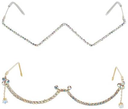 NICENEEDED Brillengestell Ohne Gläser Mit Diamanten Halbrahmenbrille Aus Kristallmetall In V Form Halbrandlose Sonnenbrille Mit Strasssteinen