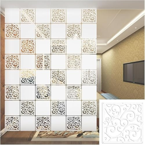 AVLLSO DIY Raumteiler Bildschirm Hölzerner Plastikprivatleben-Fach-Schirm, Blumenschnitzmusterplatten, Weißer Raumtrenner, 11,4 x11,4/STK(Natural a,2Pcs)