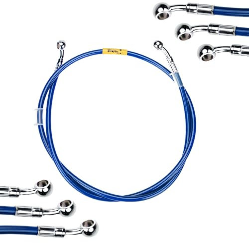 Letgoing Braided Steel Blue Motorcycle Brake Hose 40-240cm with Fixing Couplings, AN3 10mm Banjo Eye Fittings, Suitable for Most Motorcycles, ATVs, Racing, Enduro, Motocross, Pit Bike