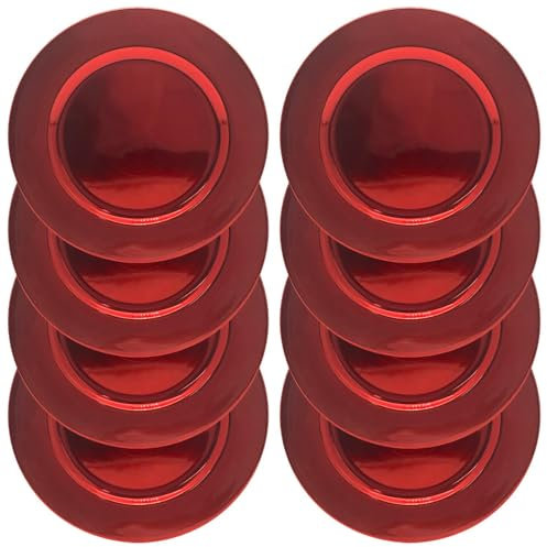 Daniel James Metallic Charger Plates - 33cm Round Reusable Dining Table Setting Plates for Christmas Party, Celebration, Weddings & Table Décor Placemat - Red Solid, Pack of 8