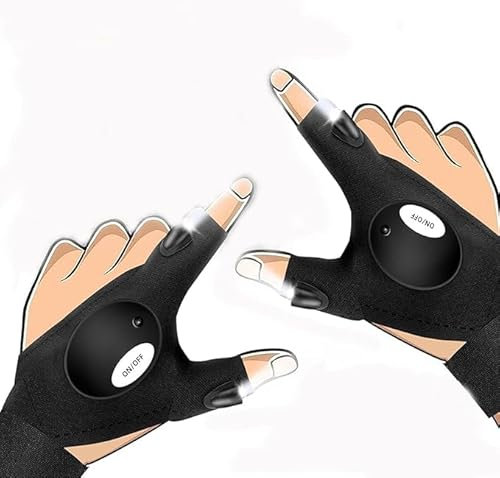Gifts for Men, LED Gloves with Lights, Gadgets for Men Gifts for Dad Birthday Gifts for Men, Mens Gifts for Christmas Fishing Camping Accessories, Fingerless Work Gloves with Strong Light