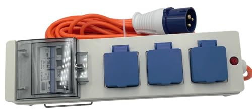Connexion Mobile Mains Power Unit 15m kit with 3 UK Sockets, RCD Breaker, Neon Light, Splash-Proof IP44 & 240V Electric Hook Up Cable for Camping, Caravans, Motorhomes, Boats & Tents