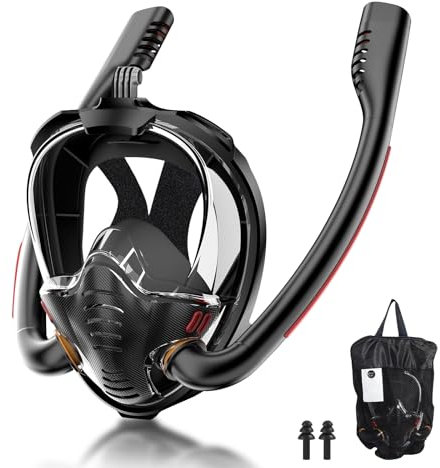 Schnorchelmaske für Erwachsene, Tauchmaske - CO2 Sichere Tauchermaske Erwachsene, Doppelrohr-Trockenschnorchel Vollgesichtsmaske für Erwachsene mit Sportkamerahalterung (Schwarz, L/XL)