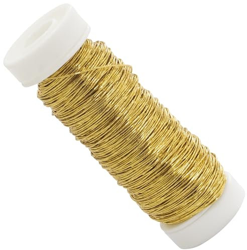 Aerzetix - Filo metallico per composizioni floreali 0,3 mm x 50 m - Bobina di filo flessibile - metallo - colore dorato - Ideale per la fioreria