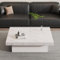 Witimisy Moderner Weißer Quadratischer Couchtisch,mit Marmor-Optik,Vier Schubladen,Schiebbarer Tischplatte,Belastbar bis 30 kg,90x90x25CM
