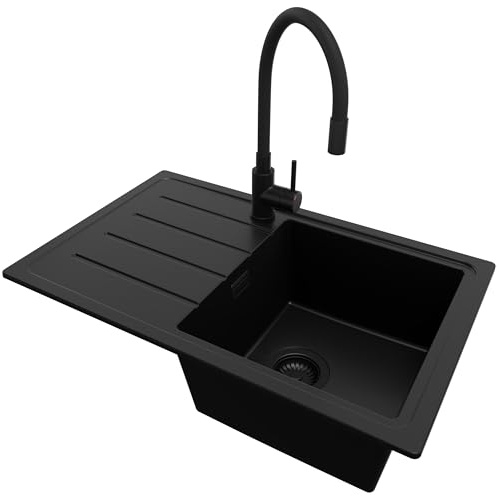 PRIMAGRAN Granitspüle ab 45er Unterschrank + Küchenarmatur, 70x44cm