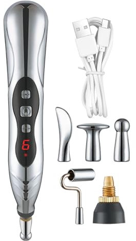 Penna di massaggi di agopuntura - dispositivo di terapia elettronica, ricaricabile - 5 teste intercambiabili, 9 livelli di potenza | Meridian Energy Pen per sollievo dal dolore, rilassamento muscolare