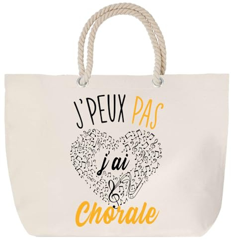 Sac de plage anse corde Chorale J'peux pas | Cadeau Passionné Anniversaire Noël Toile de Coton Grand Sac de Transport & Sport