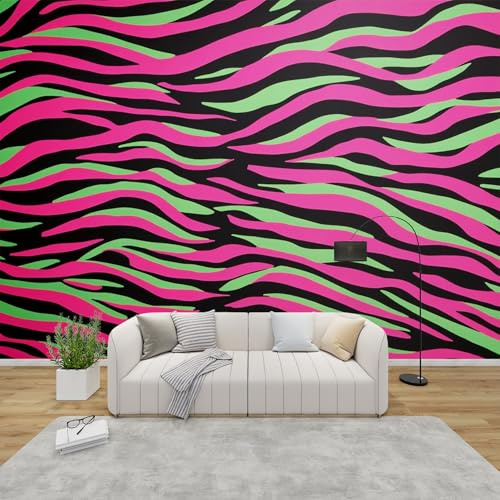 AevuCub Animal Print Wallpaper for Living Room - Hot Pink and Green Wall Murals for Bedrooms, Funky Wall Art, Non-woven Photo Wallpaper 3D Effect, 100x70 cm