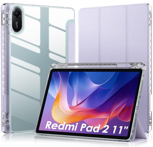 WD&CD Coque Compatible pour Xiaomi Redmi Pad 2 11 Pouces, Protection Ultra Fin en Cuir PU Housse Étui Acrylique Transparent Coques Compatible pour Redmi Pad 2