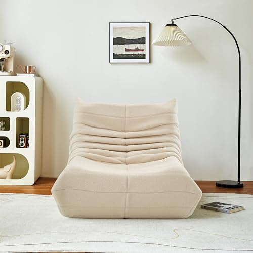 BestAlice Boden-Beanbag, moderner Lounge-Sessel, Faultier-Sofa mit Rückenlehne, zum allein Schlafen, Lesesessel für Zuhause oder Büro, Liegesessel, Lammwolle (Beige)