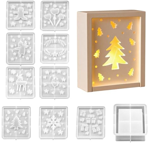 Silikonformen zum Basteln – Weihnachtsbox, Gips-Harz-Form, antihaftbeschichtet, Heimdekoration für Gips, Ton, Seife, Fondant, Spukhaus, Geburtstag, Kinder, Fenster, Festival, Desktop
