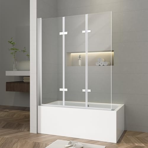 Rocienty Petra 47 W x 55 H Tub Shower Door,Foldable Bathtub Glass Door,Frameless Hinged Shower Screen with Tempered Glass Panel,Chrome