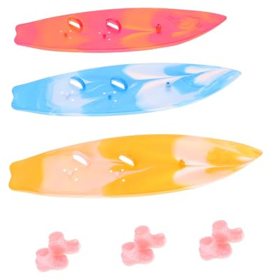 3 Kleiner Surfbrett Cupcake Topper aus Kunststoff für Deko | Hawaii Motiv, für Fotozwecke und Sammlungen, 3 Stück in Blau, Pink und Gelb mit Zubehör