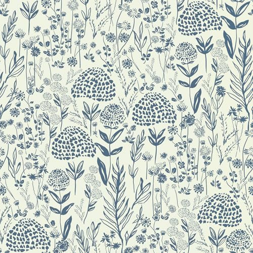 CiCiwind Peel and Stick Wallpaper Beige Blue Floral Contact Paper 44×300cm Self Adhesive Wallpaper Sticky Back Plastic Waterproof Vinyl Wrap for Living Room Bedroom Kitchen Wall Cabinets