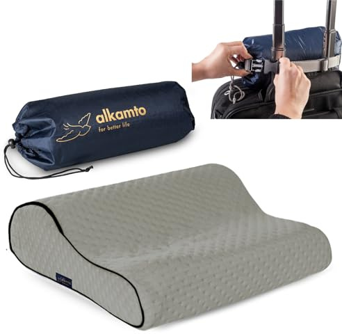 alkamto Reisekissen-Campingkissen-ergonomisches Memory-Schaum-Kissen mit temperaturregulierendem Bezug-Oeko-TEX Made IN Green