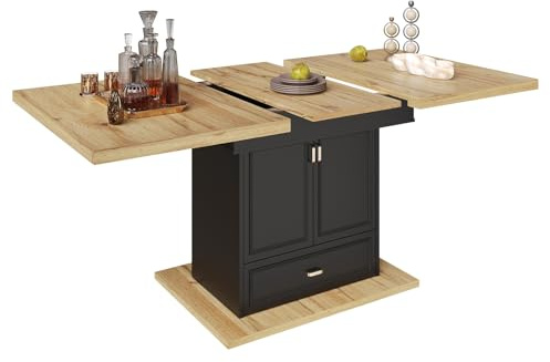 LORISMAI Ausziehbarer Esstisch,110x80x75cm,Küchen oder Terrassen Esstisch aus Holz mit ausziehbarer Platte bis zu 140cm Platz für bis zu sechs Personen Tischplatte mit Holzmaseru