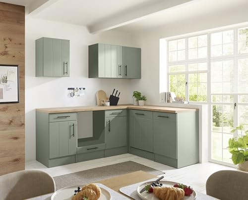 respekta Küche Landhaus Grün Anton Leerblock (220 cm, L-Form)