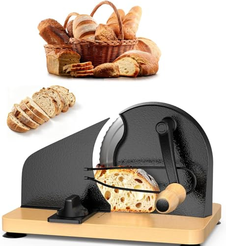 OSOMEPOP Brotschneidemaschine Manuell mit Skalenlinien: Brotschneider Kurbel 0-21mm mit Wellenschliff-Messer & Saugfüßen für Gleichmäßige Scheiben, für Private und Kommerzielle Nutzung Schwarz