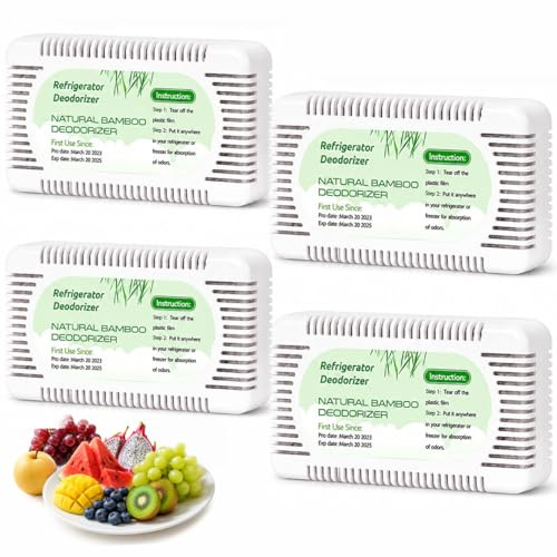 2packs Fridge Ninja Fridge Deodoriser and Freshener Lasts Up to 12 Months | Natural Unscented Activated Charcoal Odour Eliminator for Fridge Freezer Cooler Lunch Boxes Natural Bamboo Charcoal