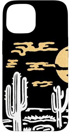 Retro Desert Landscape Design – Southwestern Cactus Moon Case for iPhone 15