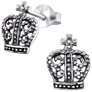 Laimons Damen-Ohrstecker Krone oxidiert Sterling Silber 925