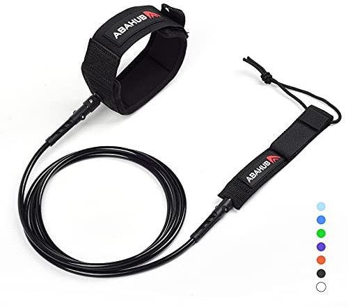 Abahub Premium Surfboard Leash, Straight Surf Board Leg Rope, Legrope Strap for Shortboard, Skimboard, Fish Surfboard Replacement Leashes 8 Foot Black 7 mm Thick