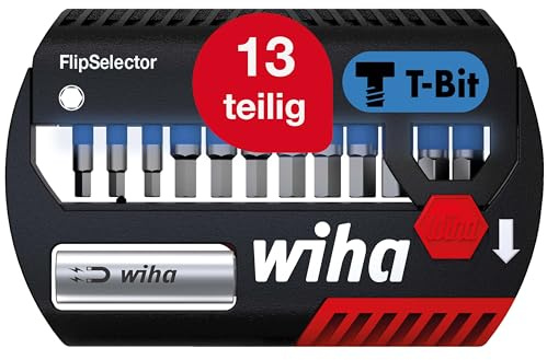 Wiha Bit Set FlipSelector 14-tlg. I T-Bit 25 mm, Sechskant 1/4 C6,3 I magnetischer Bithalter I Impact- & Schlaugschrauber geeignet (41825)