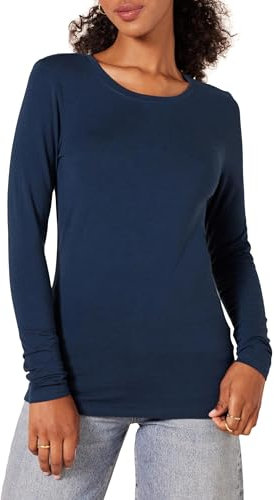 Amazon Essentials Damen Regular-Fit Langarm-T-Shirt Rundhalsausschnitt (In Übergröße Erhältlich), Marineblau, S