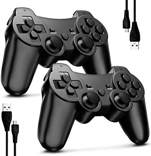 PS3 Controlador inalámbrico, Doble Shock Gamepad para Playstation 3, Seis Ejes Joystick Wireless PS3 Remotes con Cable de Carga