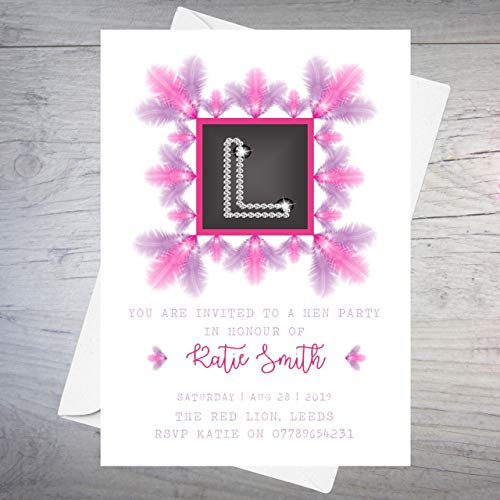 Personalised Hen Invite Party Do Night Weekend | Pack Of 10 with Envelopes HP83 Diamante L Plate