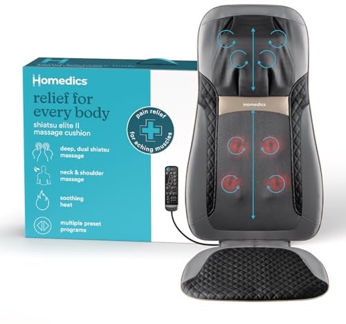 Homedics Back Massager with Heat, Shiatsu Neck and Back Massage Cushion