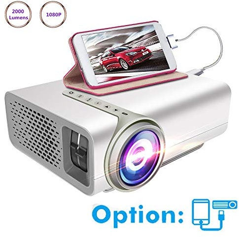 FOOSKOO Projectors Mini Projector 2000 Lumens 1080P HD For Home Theater System Movie Video Projector With HDMI VGA AV USB Wired Video Projector (color : White)