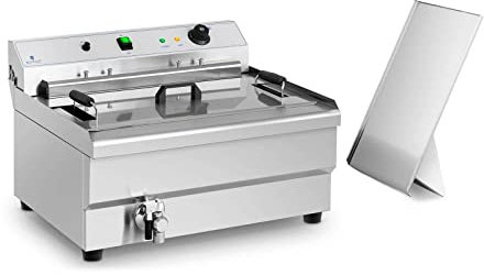 Royal Catering Friteuse À Beignets Churros Donuts RCBG-30STHB (30 l, 400 V, 9000 W, 60-200°C, Panier 247 x 451 x 149 mm, Élément Amovible, Tablette, Couvercle, Inox)