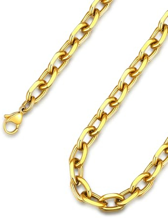 ChainsHouse Kette für Damen Herren Rolokette Edelstahl Halskette Ankerkette 3/5/7/9/12 mm breit Gliederkette Robuste Hip Hop O-Kette Silber/Schwarz/Vergoldet Rolo Collier Halsschmuck Länge 46-76cm