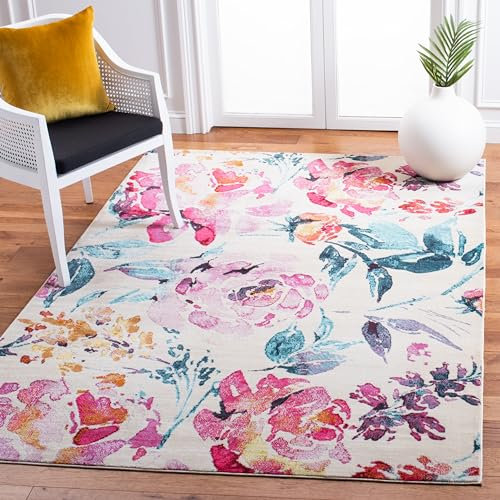 Safavieh Louisa Tapis Floral en Polypropylène tissé Ivoire/Rose 160 x 230 cm