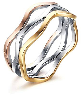KnSam Ehering Frauen Band Ring Damen Welle Für Damen Tricolor