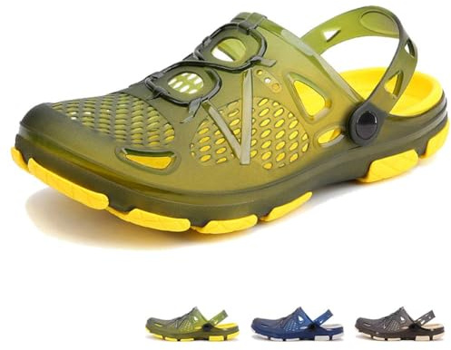 beister Mens Clogs Non Slip Water Shoes with Adjustable Strap, Lightweight Slip on Mules Garden Kitchen Outdoor Beach Yard Pool Shower Summer Sandals Slippers Green Yellow
